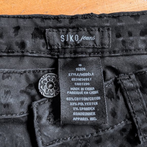 Suko Jeans Black velvet animal leopard print skiny jeans - Picture 11 of 15